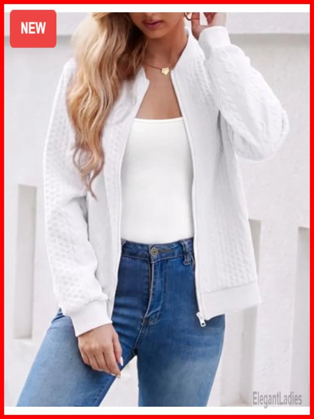 Zip Up Cardigan Sweater Cable Knit Long Sleeve Crewneck Coat Women